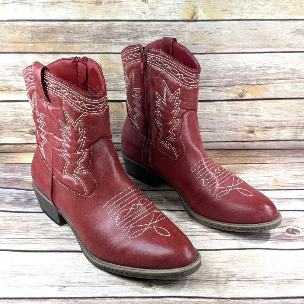 Coconuts Matisse Womens Red Pistol Faux Leather Western Cowboy Ankle Boots 8.5M